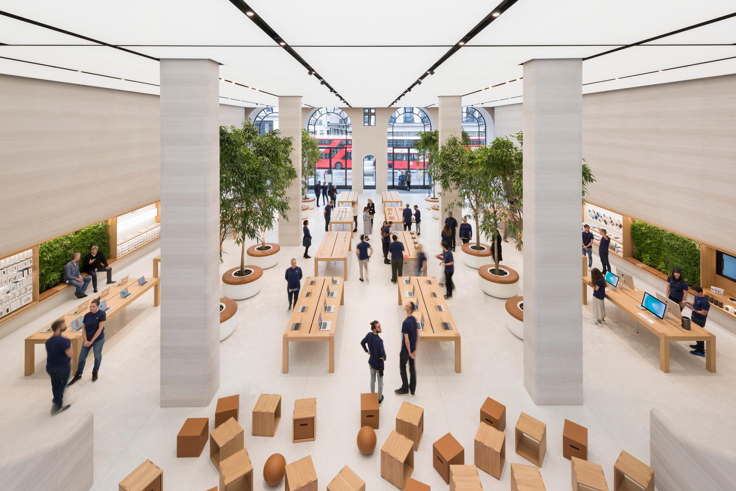 Apple's new store in London has reopened following a major renovation by Foster + Partners that incorporates the tech giant's new approach to retail. The Regent Street store – Apple's first outpost in Europe when it opened in 2004 – was closed for a lengthy period while it was revamped according to the company's new interior design format.