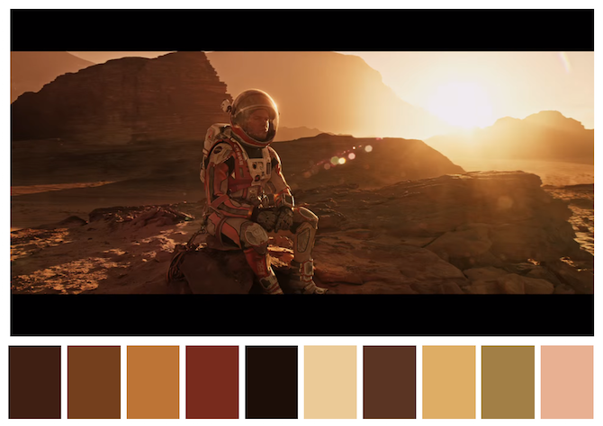 Top 20 Pallette Colors of Iconic Movies_The Martian (2015) dir. Ridley Scott Iconic Movies Top 20 Pallette Colors of Iconic Movies The Martian 2015 dir