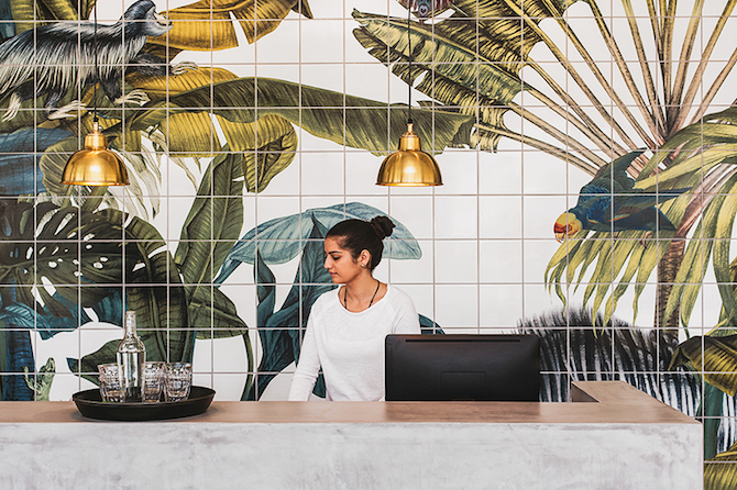 karina eibatova magical jungle tiles casa cook hotel Karina Eibatova Russian Artist Karina Eibatova creates &#8220;Magical Jungles&#8221; karina eibatova magical jungle tiles casa cook hotel designboom 03