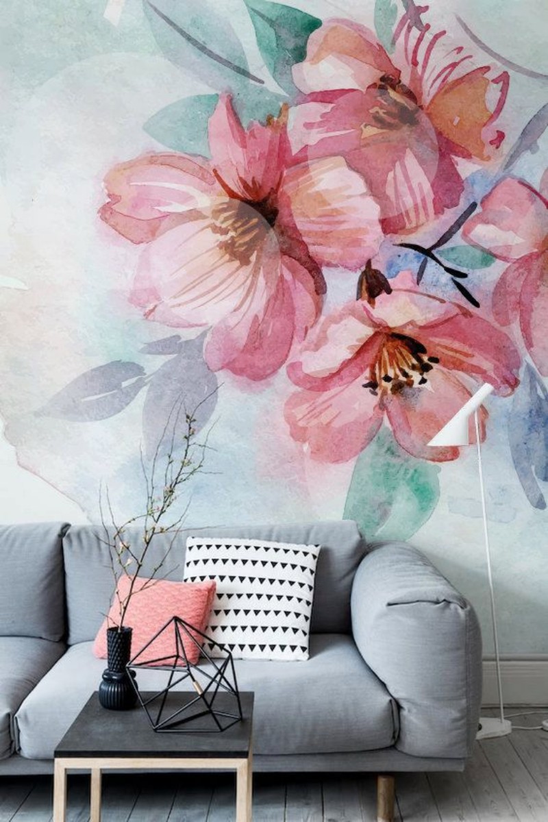 8 Floral Wallpapers that Will Bring the Outdoors Into your Living Room floral wallpapers 8 Floral Wallpapers that Will Bring the Outdoors Into your Living Room 11 watercolor oversized floral wallpaper makes the living room bolder and more vibrant