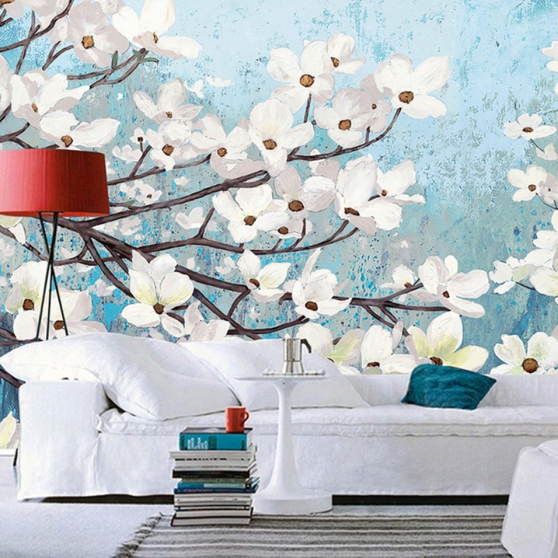 8 Floral Wallpapers that Will Bring the Outdoors Into your Living Room floral wallpapers 8 Floral Wallpapers that Will Bring the Outdoors Into your Living Room Custom 3d mural Blue hand painted floral wallpaper personalized flowers living room TV background wall wallpaper