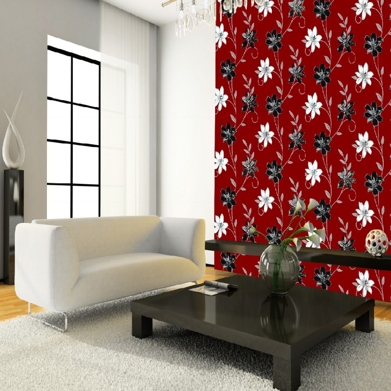 8 Floral Wallpapers that Will Bring the Outdoors Into your Living Room floral wallpapers 8 Floral Wallpapers that Will Bring the Outdoors Into your Living Room i want wallpaper luciana flower floral leaf motif red black metallic wallpaper produced by arthouse 417106 p885 1612 image